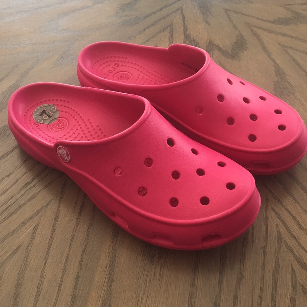 Pink gardening crocs